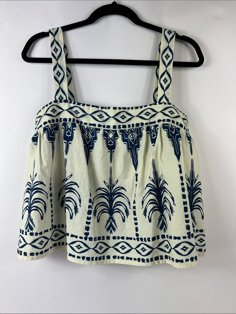 Flying Tomato Floral Rhythm Top Women's Ivory Navy Square-Neck Tank Top Large